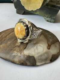 Inel vechi argint 925 cu piatra naturala. Vintage jasp galben