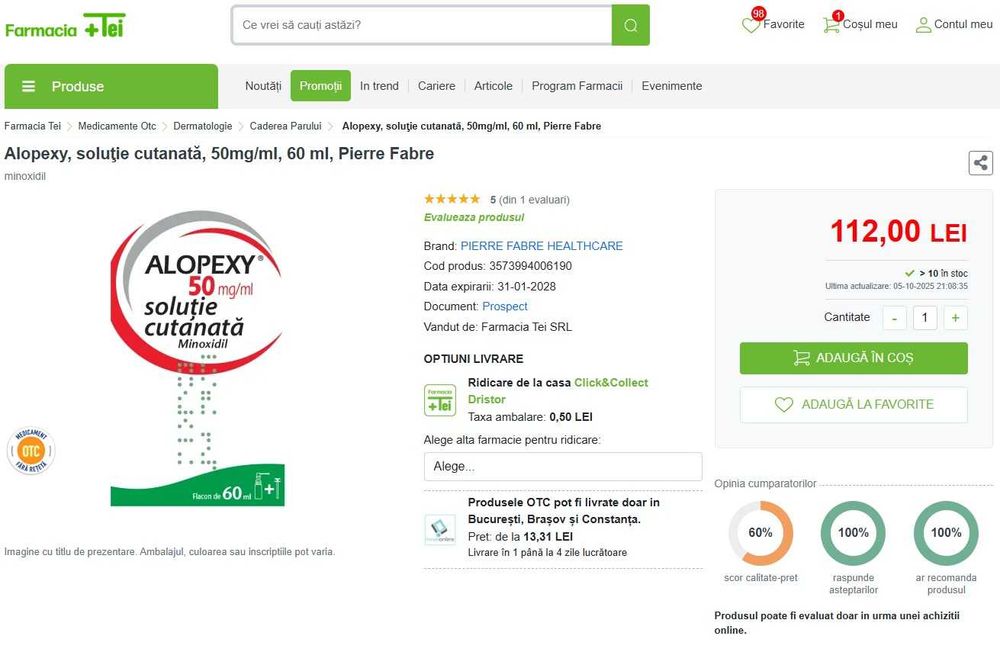 Alopexy Pierre Fabre minoxidil 5% soluţie 50mg/ml, 60 ml*3 buc