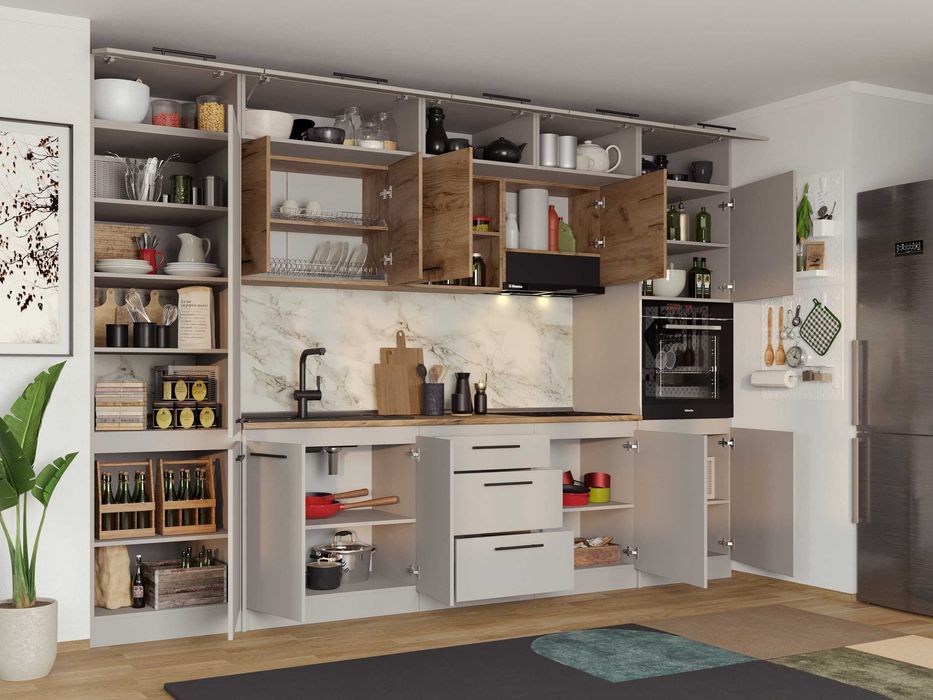 Set Mobila Bucatarie Linea 320 Casmir / Stejar C30 - Transport Gratuit