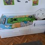 Pat copii Ikea BRIMNES 160*200, cu saltea si bara de protectie