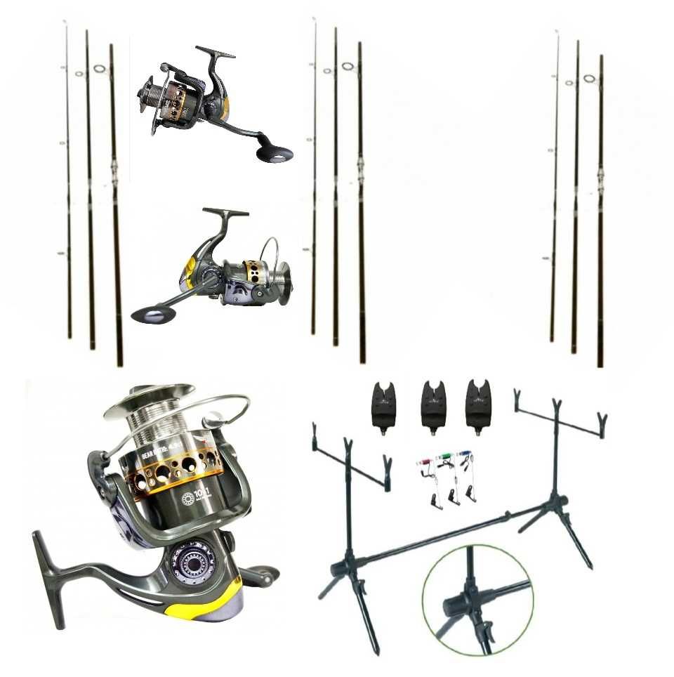 Set 3 Lansete Crap 3, 90m, 3 Mulinete Glamour 7000, Rod Pod, Senzori