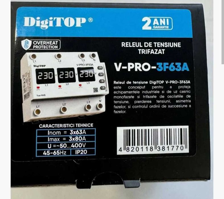 Releul de protectie tensiune trifazat DigiTop V-PRO-3F63A