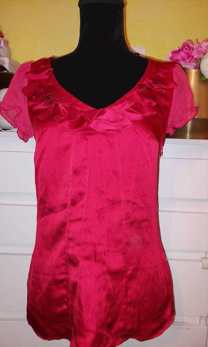 Bluza Espirit rosie maneci bufante decolteu in v TRANSPORT GRATUIT