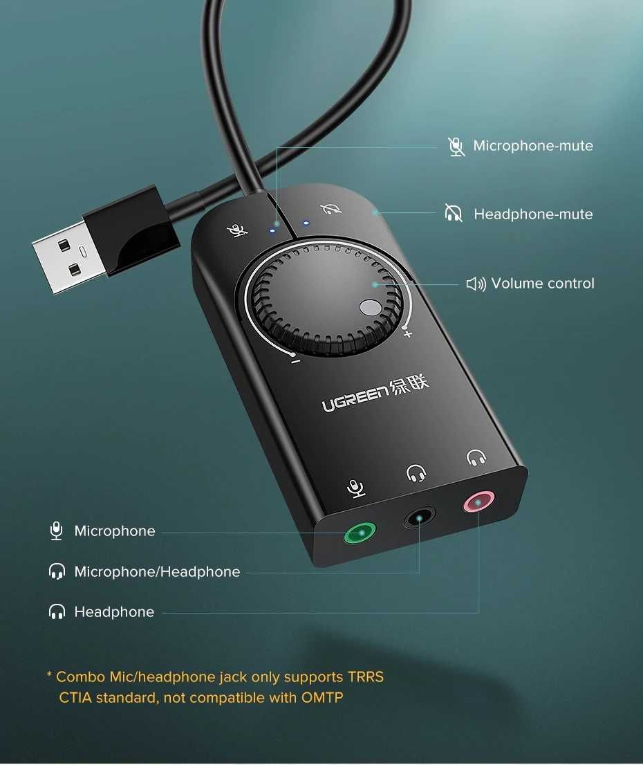 НОВ! UGreen USB external Stereo sound adapter (звукова карта)