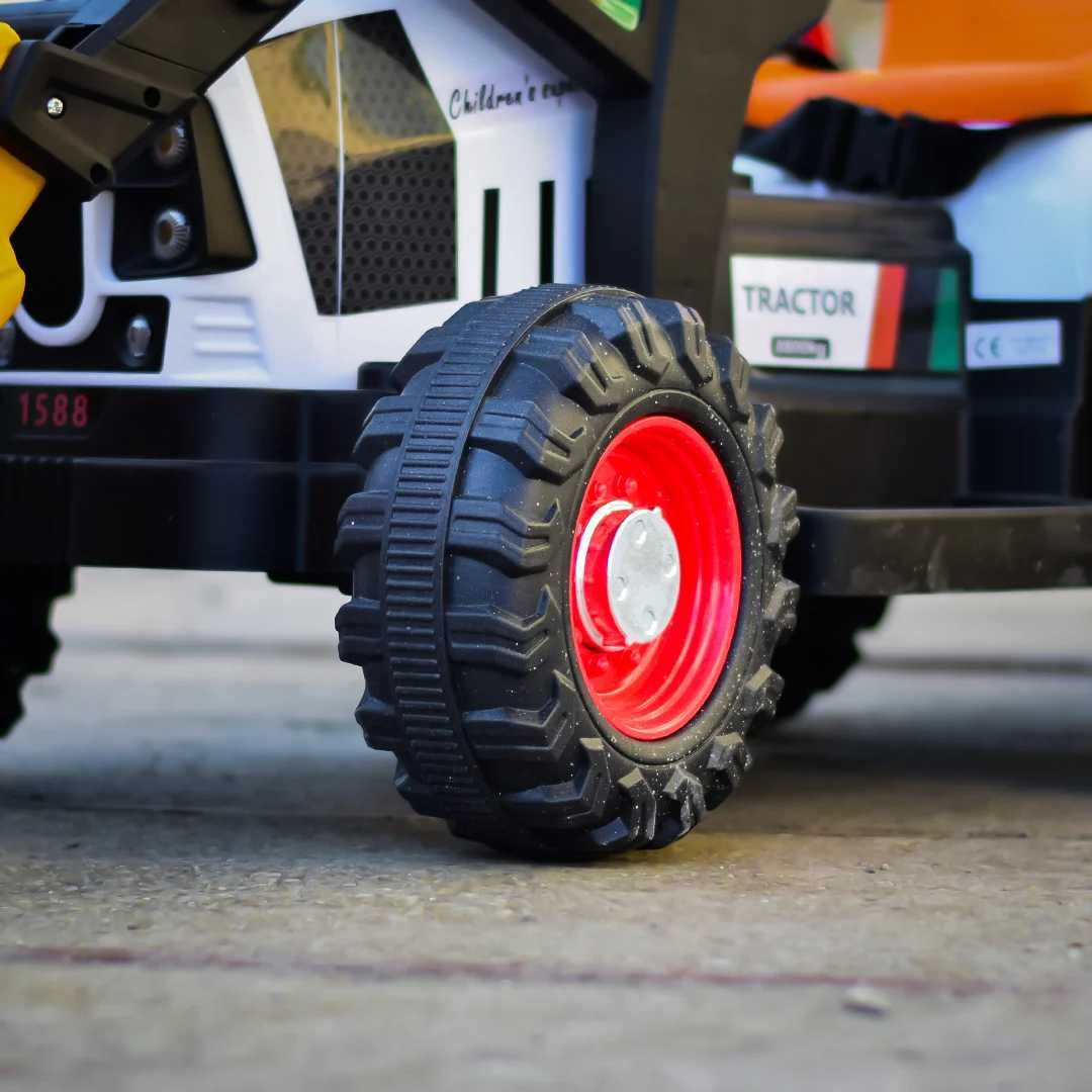 Tractoras electric pt copii remorca, incarcator frontal si cupa spate