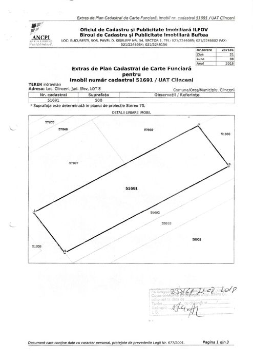 Vând Teren Intravilan 500mp Comuna Clinceni  POT35%** + Container **