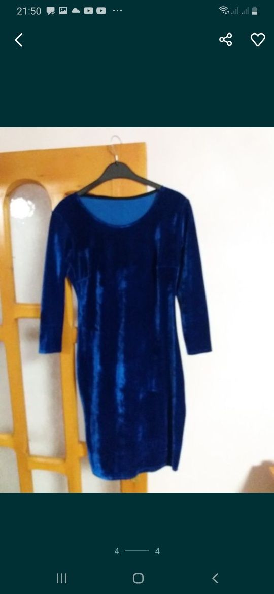 Rochie albastra catifea marimea S 36
