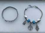 Brățară Argint 925 cu inimioare+Brățară metalica Lucky charm