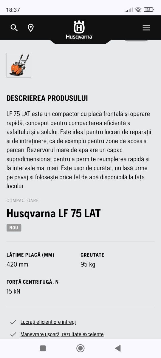 Placa compactoare Husqvarna LF 75 an 2023