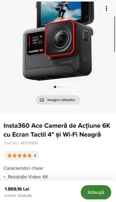 Insta360 Ace Cameră de Acțiune 6K, Wi-Fi Neagră, SIGILATA