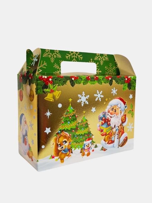 Yangi yil sovg'a qutisi Qizil rangli, archa va sovg'alar.