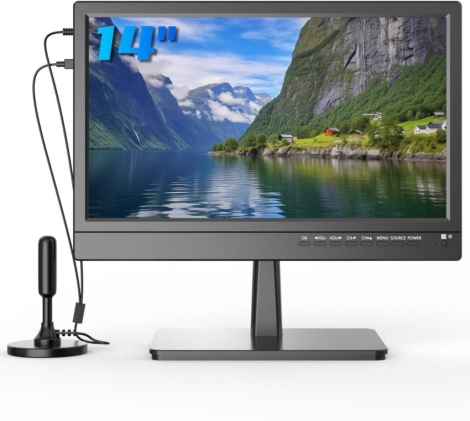 Портативен телевизор 14” DVBT-2 с USB, VGA за бус, кола камион, кемпер