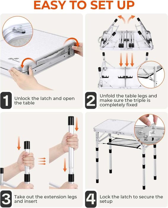 Sportneer сгъваема къмпинг маса 60×40 см с 3 височини