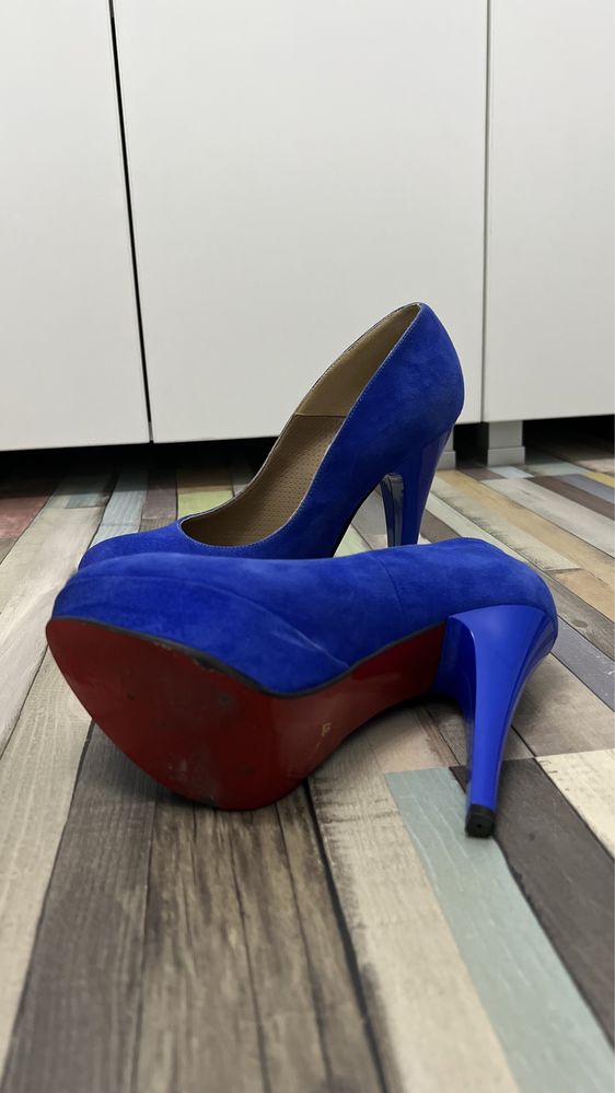 Pantofi cu toc eleganti dama piele intoarsa albastru regal 37