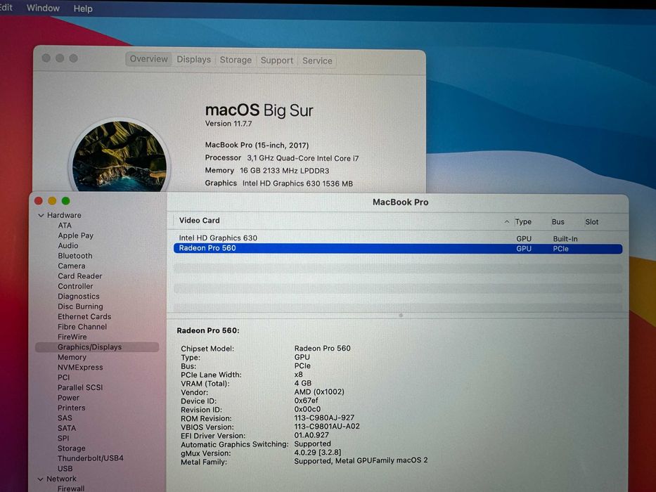15' Apple MacBook Pro Mid 2017 16GB RAM/1ТB SSD/Radeon Pro 560 4GB