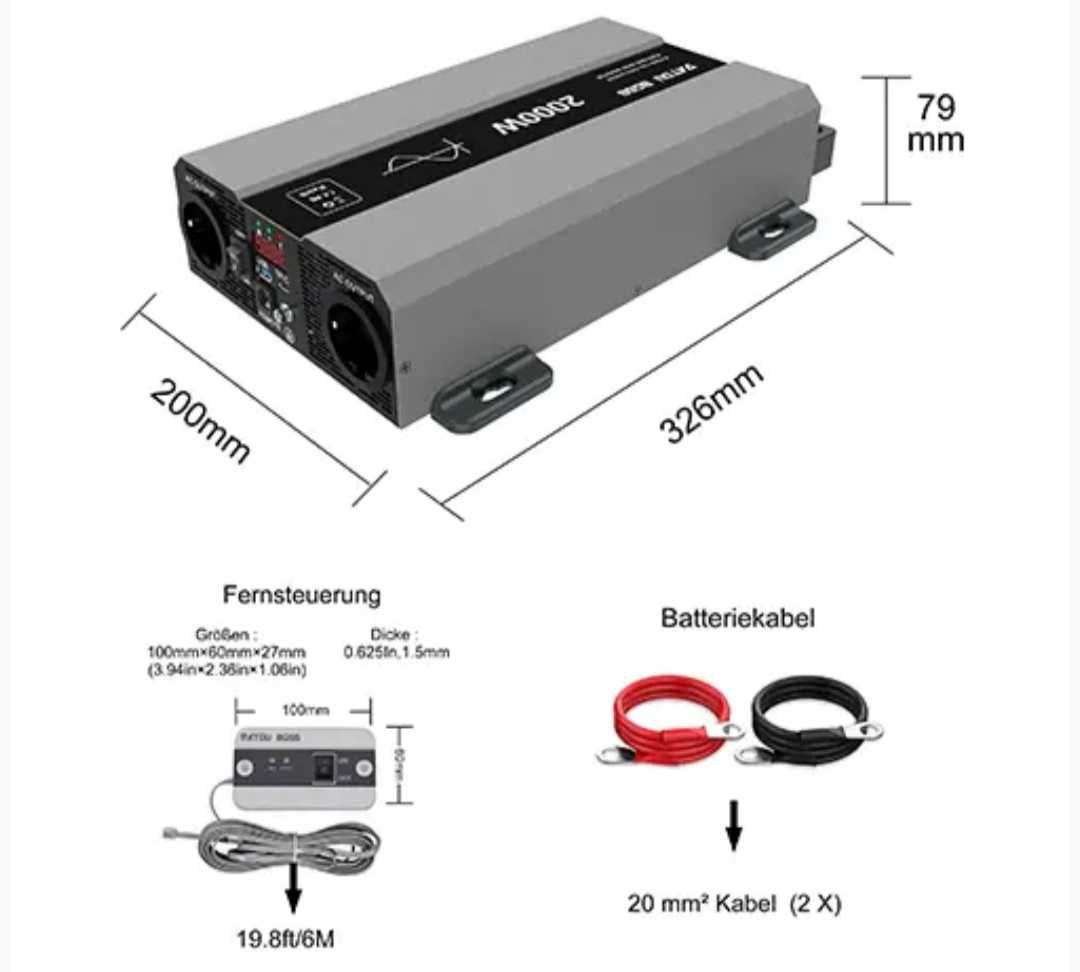 DATOUBOSS Инвертор 12V към 230V Чиста синусоида 2000W  2 AC контактa