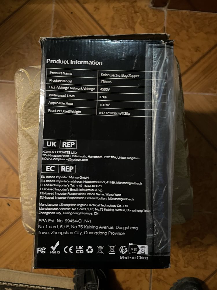 Lampa UV anti-tantari, Aparatoo, incarcare solara