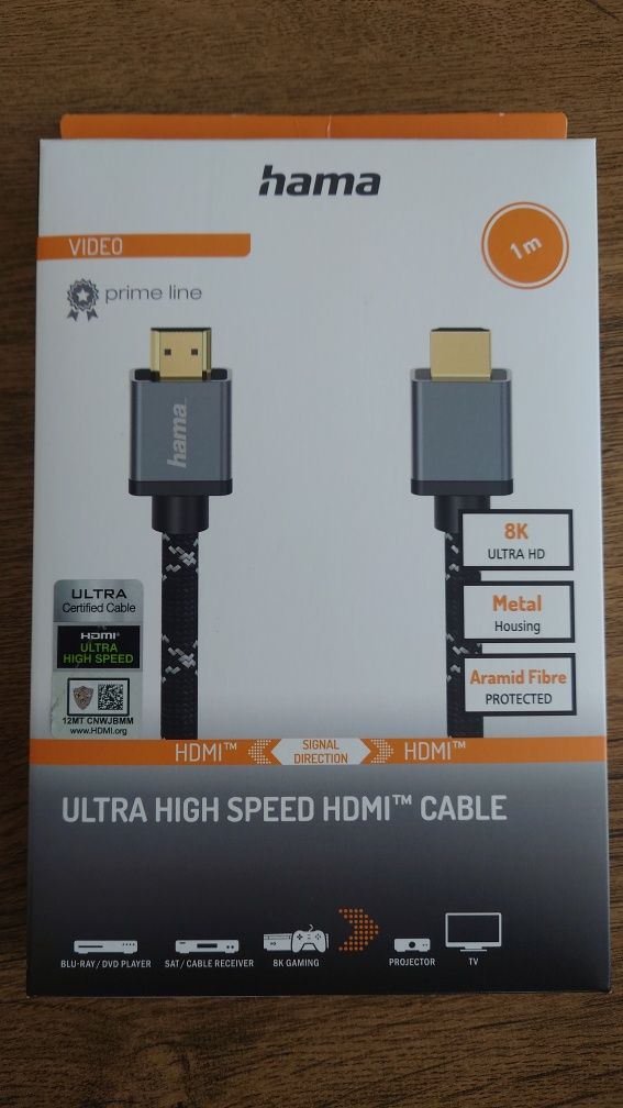 КАБЕЛ HAMA HDMI 2.1 МЪЖКО - МЪЖКО, 8K 60Hz/4K 120Hz, 48GB/S, 1метър