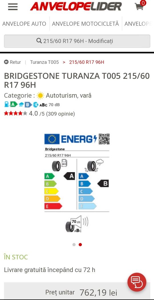 Set 4 anvelope vară Bridgestone Turanza 215/60 R17