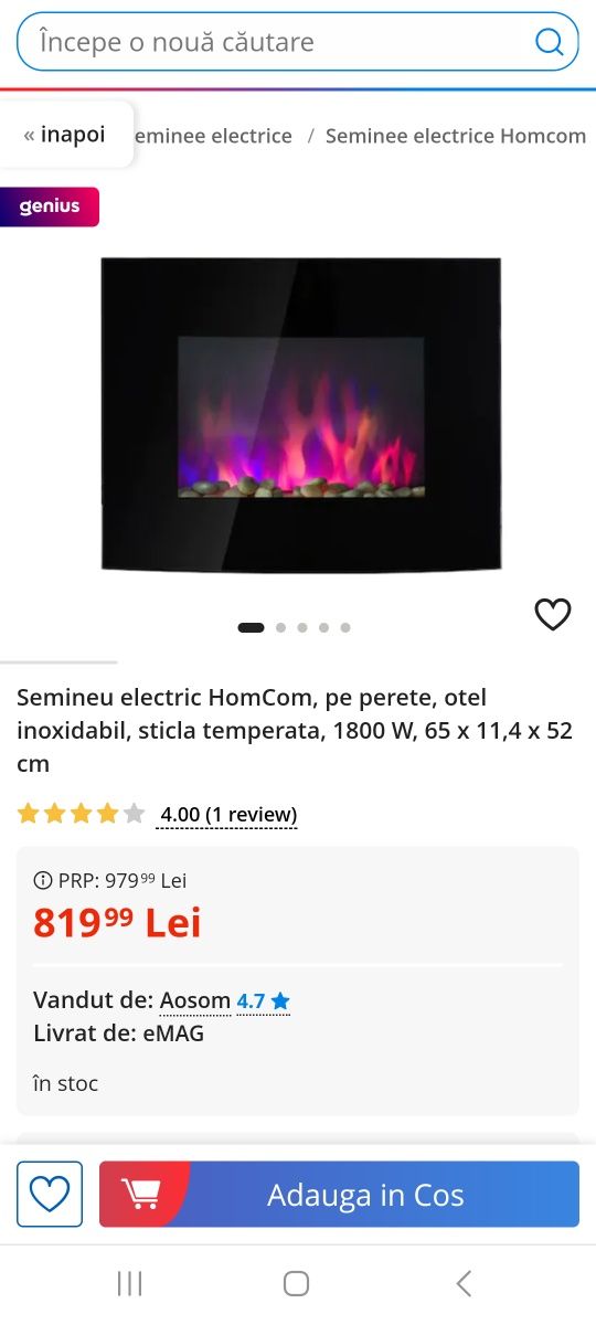 Semineu Electric Perete din sticla