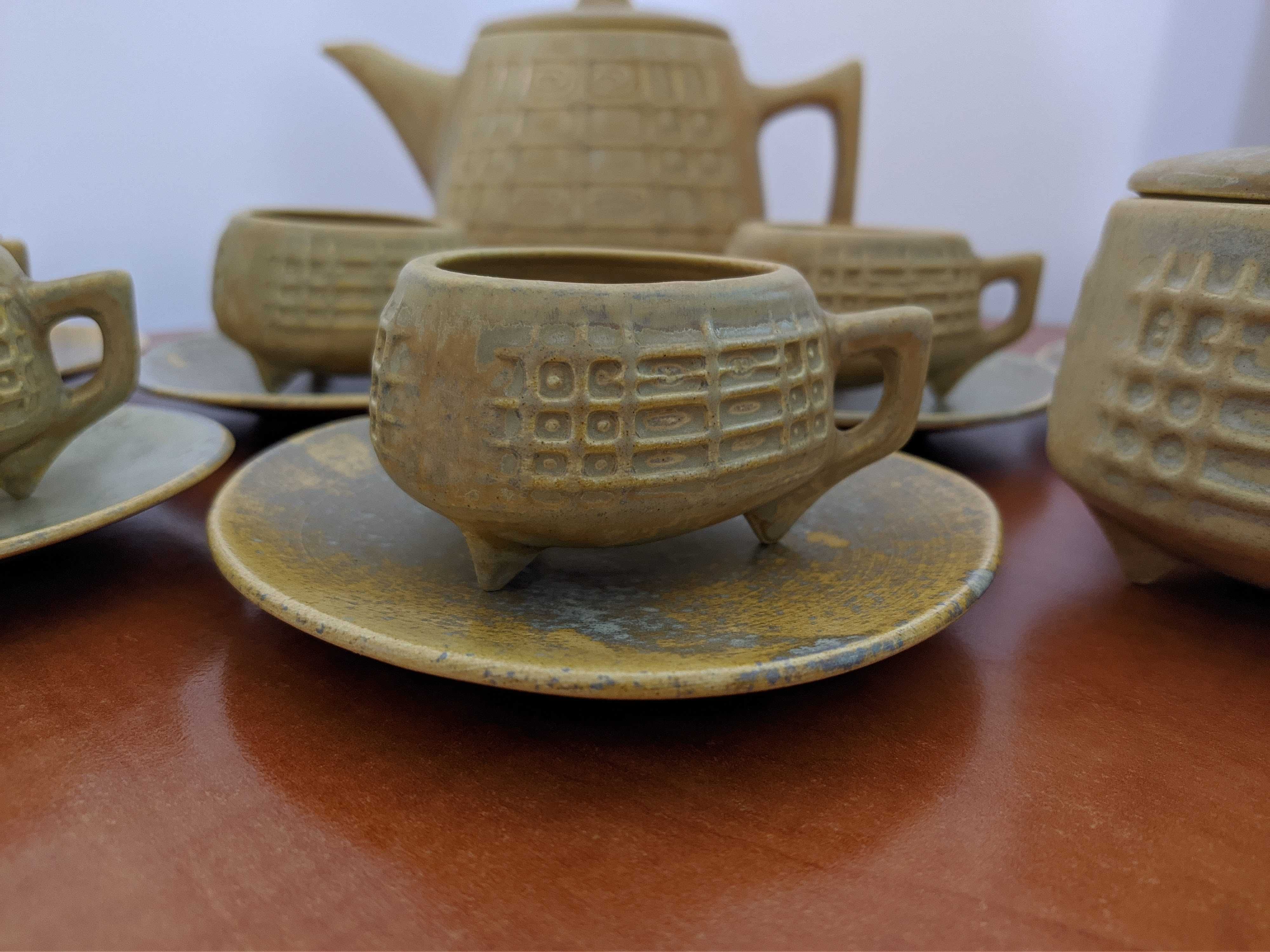 Set ceai din ceramică, model vintage, compus din 8 piese