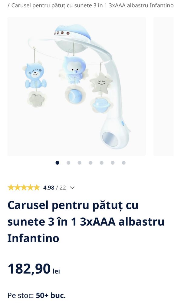 Carusel muzical bebe pentru pătuț