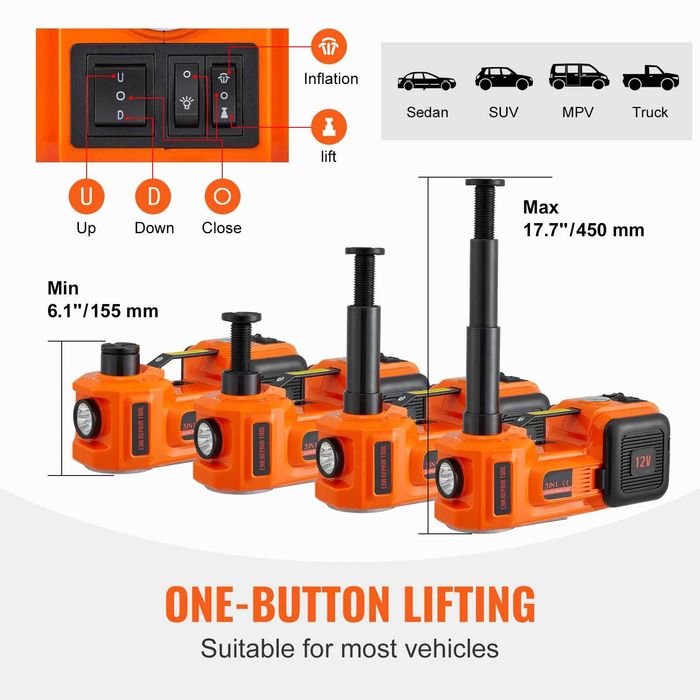 Cric electric auto VEVOR 5 tone, compresor, cheie, 12V, NOU