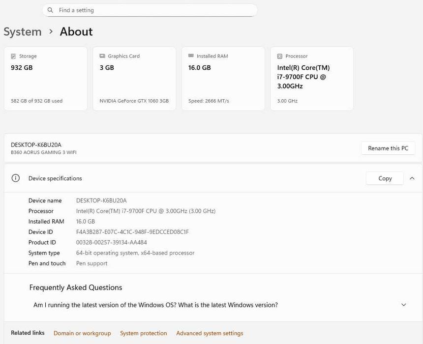 Настолен Компютър / i7-9700F 3.00GHz / GTX 1060 3GB / 16GB RAM