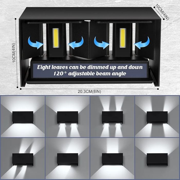 Комплект от 4×24 W LED стенни лампи за вътрешна/външна употреба, черни