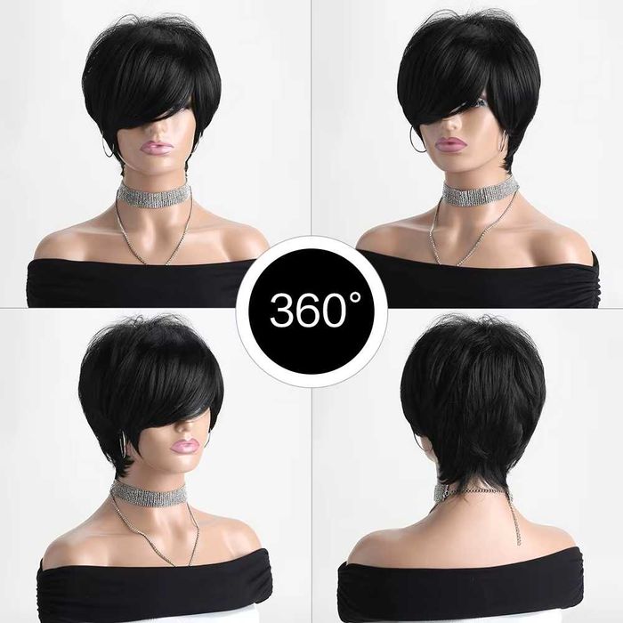 Асиметрична къса черна перука на една страна