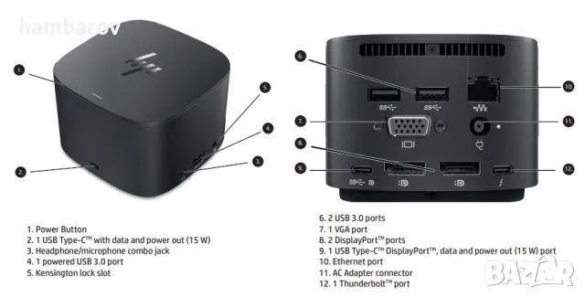Докинг станция за лаптоп HP Docking G2 Thunderbolt 120w със захранване