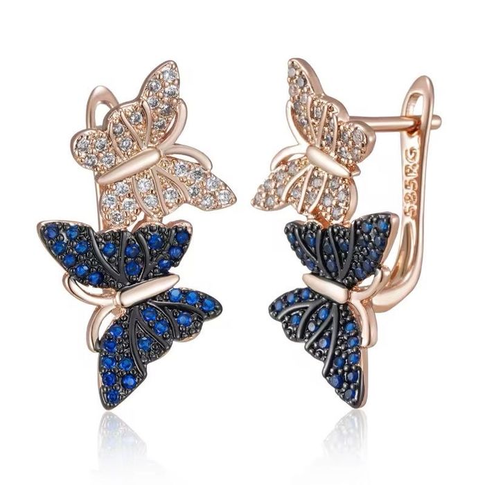 Cercei De Luxe Exquisite Duo Butterfly, placati cu aur roz 14k