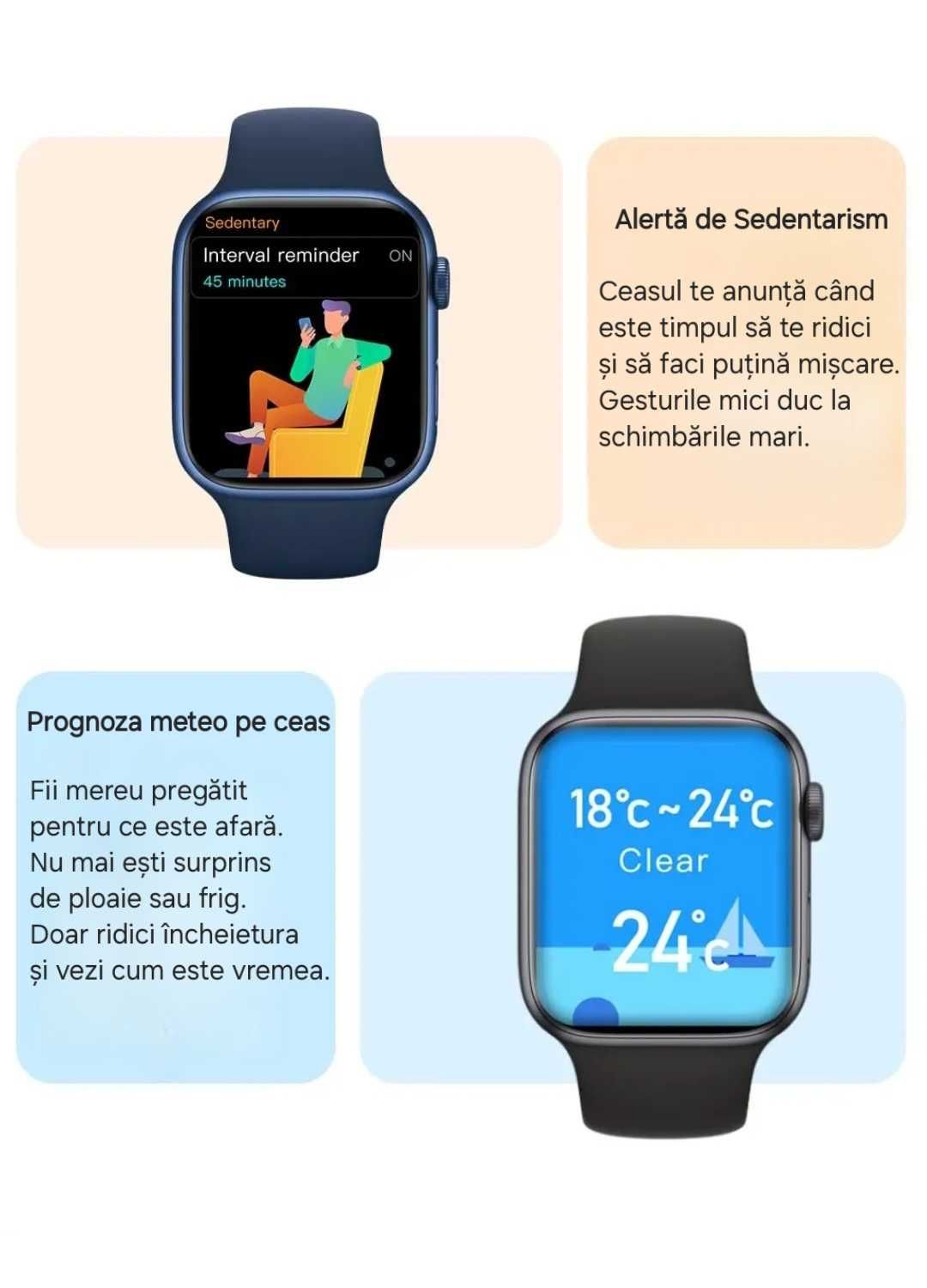 Smartwatch tip Apple Watch. Cu microfon&difuzor.Apel pe ceas. Albastru