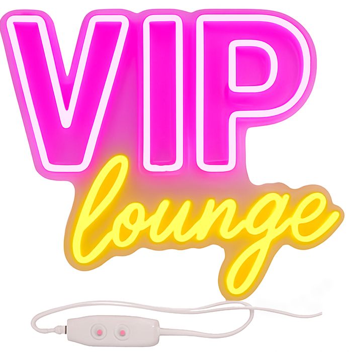 Panou Neon LED „VIP lounge” roz/fucsia si galben cald, 40x30cm Temark®