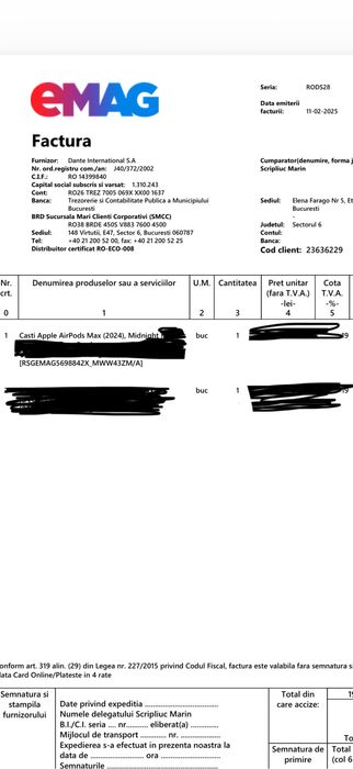 Apple Airpods Max, culoare Midnight, in garanție Emag.