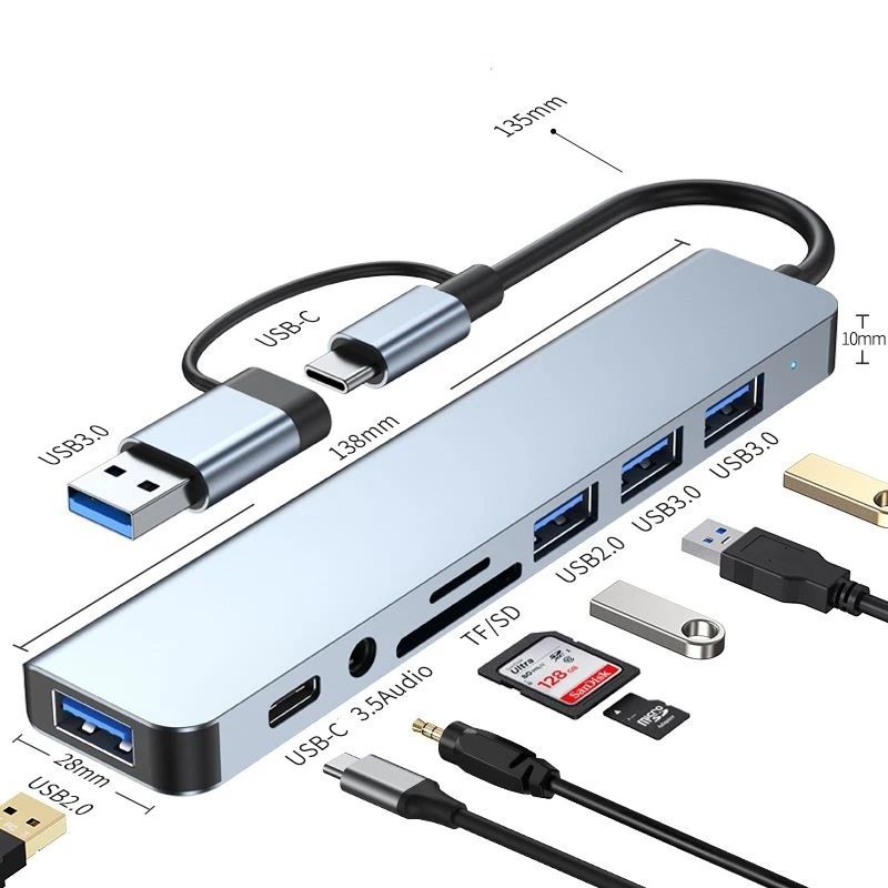 USB HUB, adapter, переходник 8 в 1