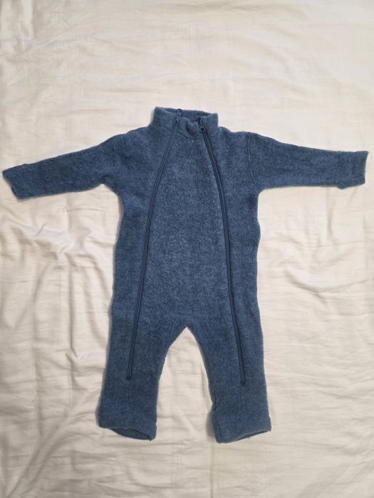 Overall cu mănuși și botoșei lână merinos fleece, Joha - Basic Blue