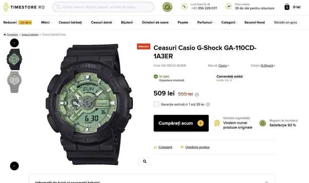 Casio G-Shock GA-110CD-1A3ER (Purtat de 4 ori)