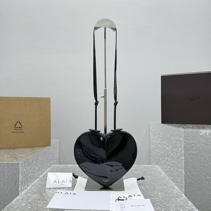 Geanta Alaia 21 cm, negru lac, Premium