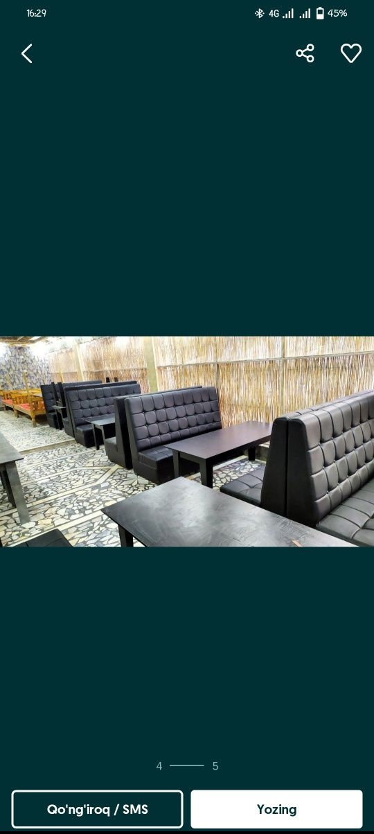 Yumshoq mebellar kafe va barlar uchun.