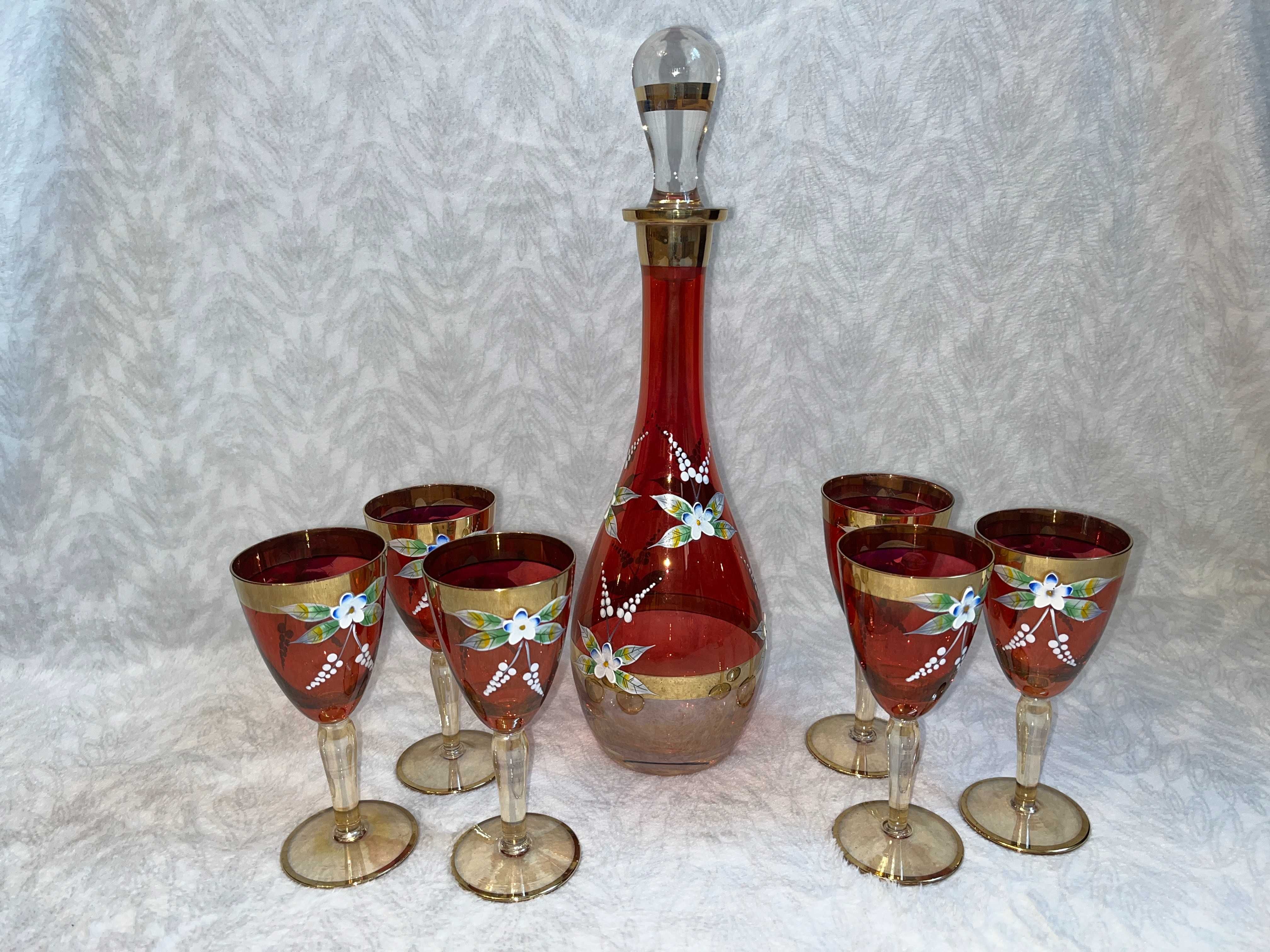 Set sticla cu pahare, pictate manual, vin (optional  inca 6 pahare)