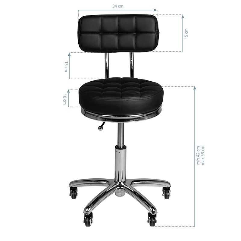 Козметичен стол - табуретка с облегалка AM-877 55/74 см - бяла/черна
