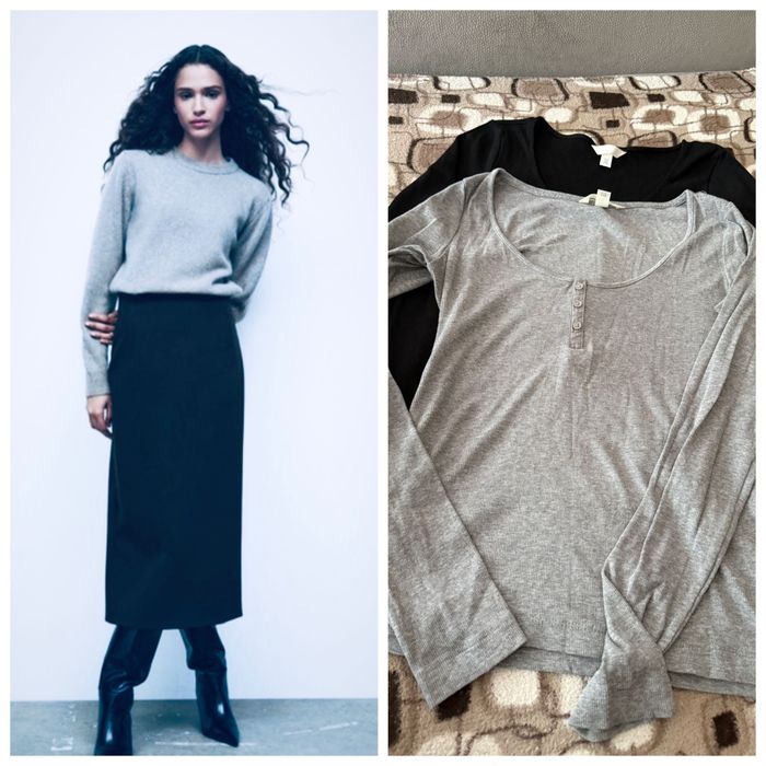 Юбка миди ZARA, раз.L. и лонгслив H&M.
