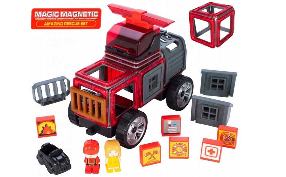 Магнитен конструктор MAGIC MAGNETIC RESCUE - Пожарна кола - 30in1