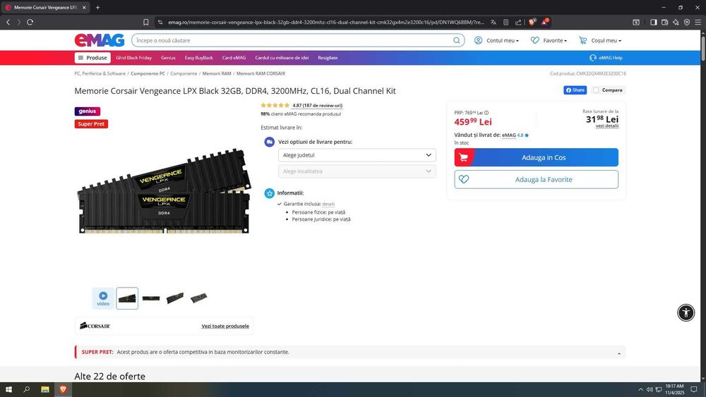 Unitate PC AMD Ryzen 7 3700X 32GB DDR4 3200MHz RX 6600 8GB GDDR6