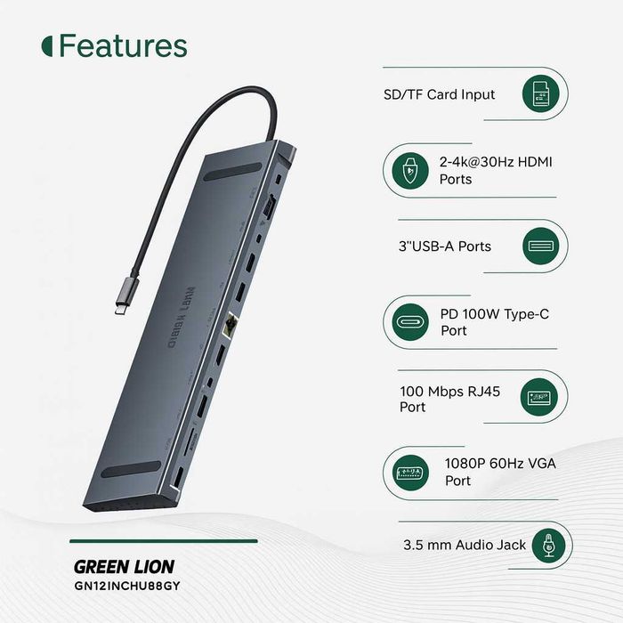 Green Lion 12-в-1 Type-C Hub. Есть доставка