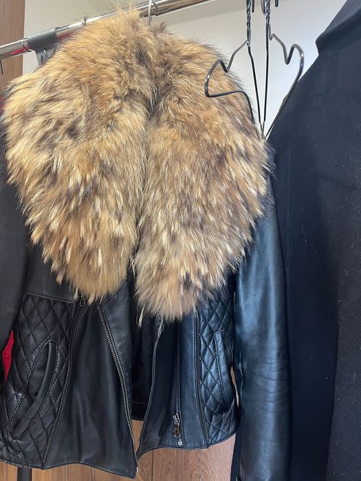 Дамско яке естествена кожа с богат косъм на яката