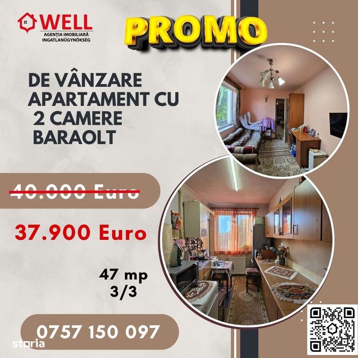 De vânzare apartament cu 2 camere în Baraolt