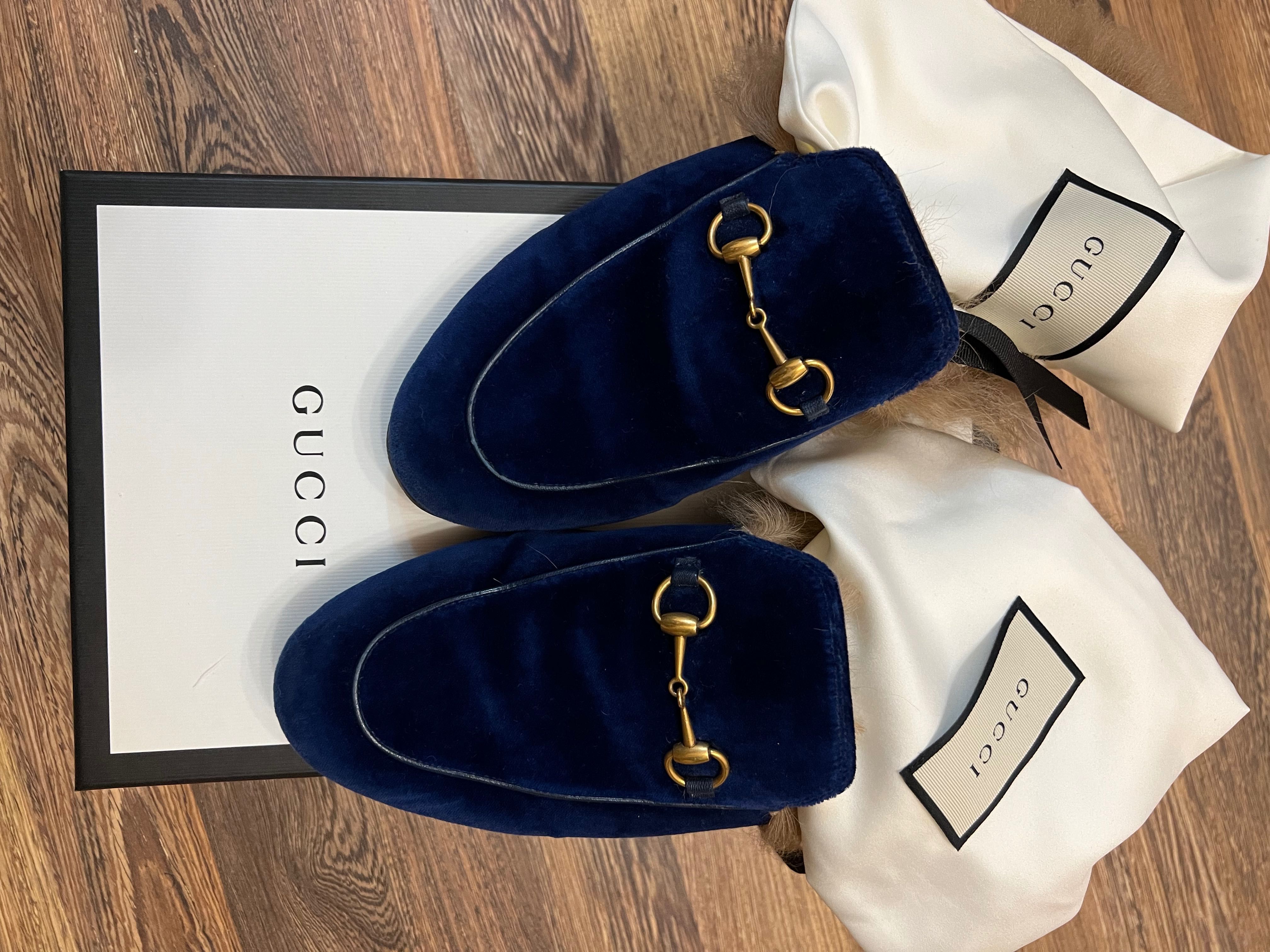 Gucci Velvet Loafers Navy Blue