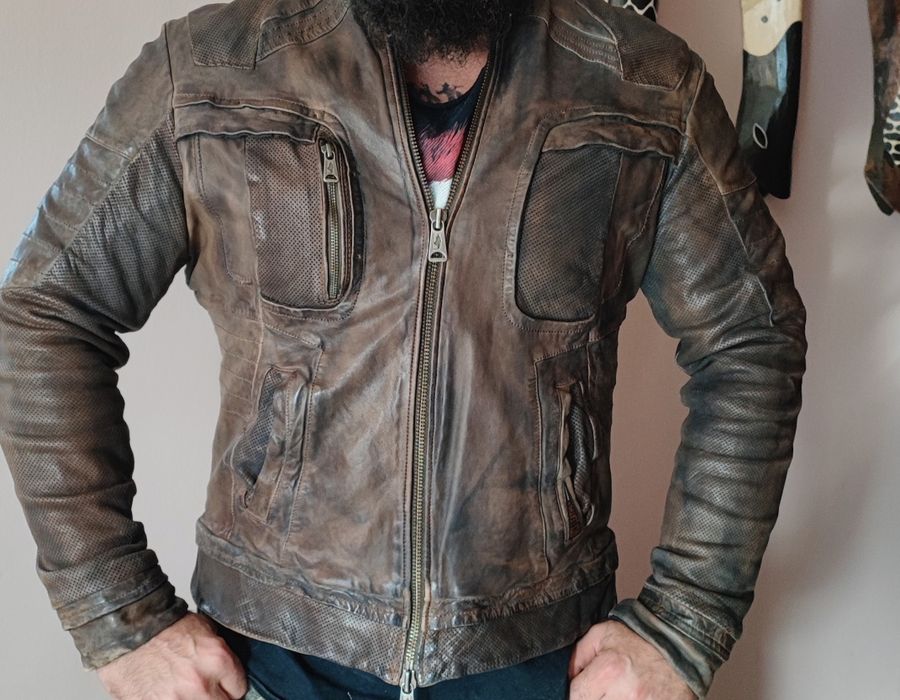 Мъжко Винтидж Cafe Racer  Mesh кожено  яке MCS Marlboro Classics Л